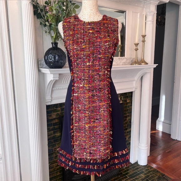 DIANE VON FURSTENBERG Jacey Rubiate Tweed Sleeveless Shift Dress Size 6 - Picture 2 of 16